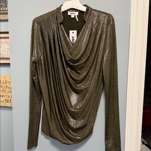 DKNY Shimmering Olive Draped Top